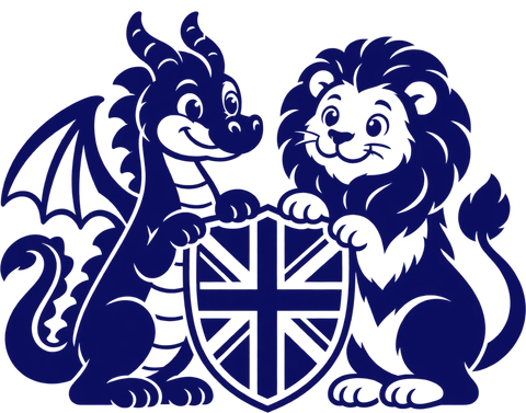 The Cozy crest: a dragon and a lion holding a shield