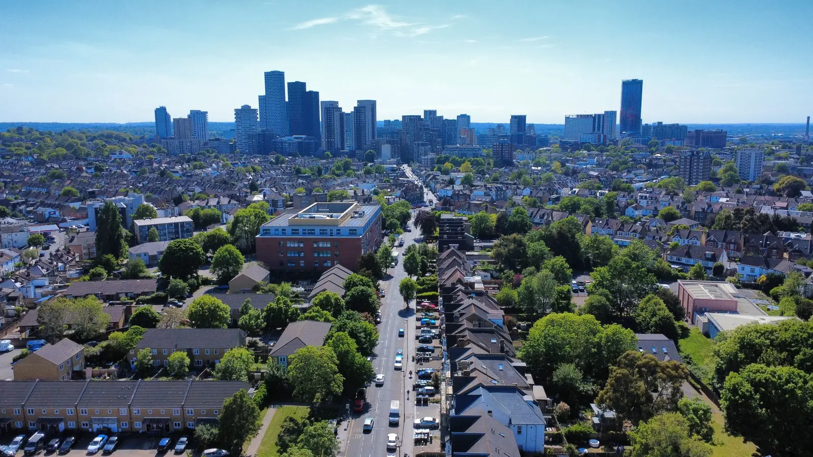 Central Croydon’s towers rising beyond leafy residential streets
