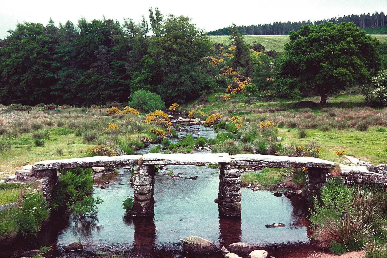 The ancient clapper bridge at Postbridge on Dartmoor