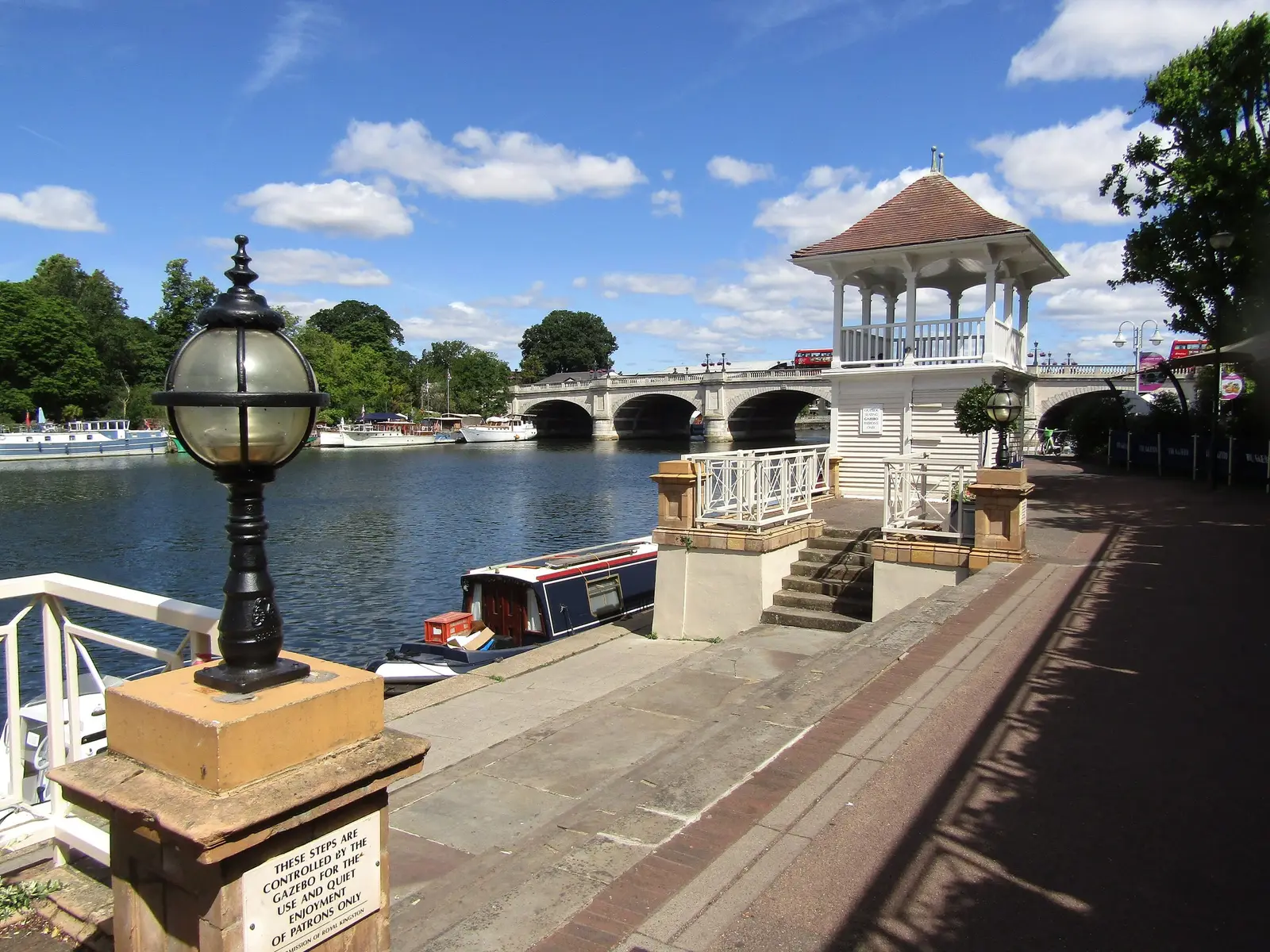 The riverside walk at Kingston upon Thames with a view along the river
