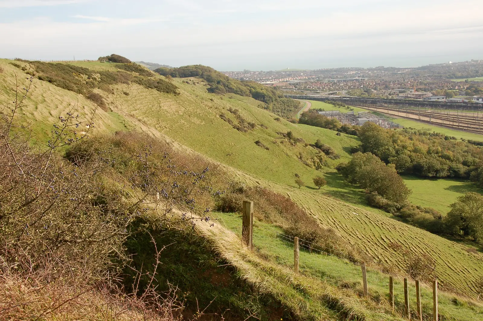 Green slopes of the North Downs above Folkestone