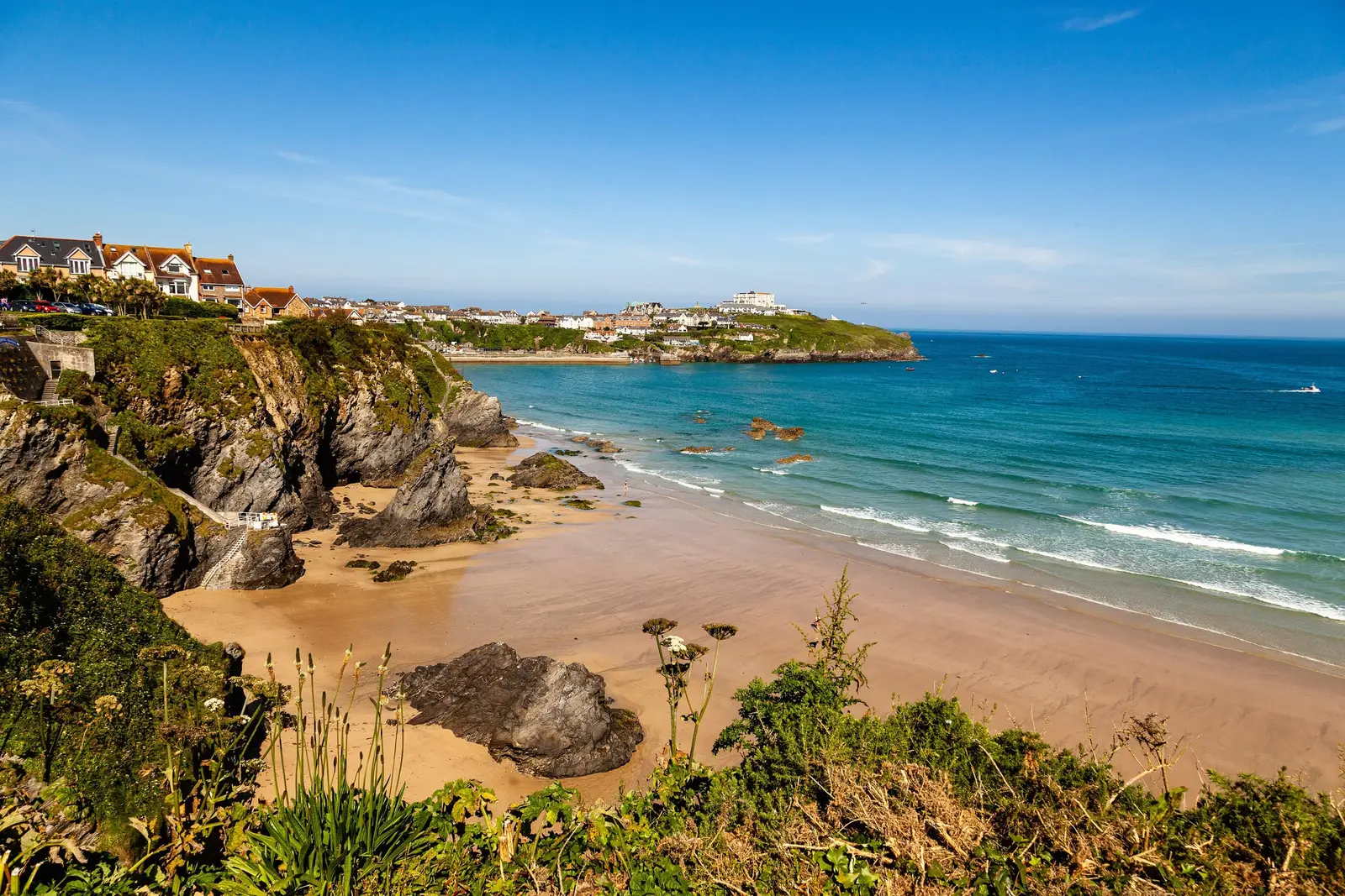 Newquay’s sandy beach and harbour on the Cornish coast